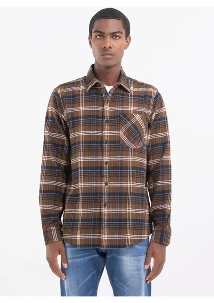 Erkek Kahverengi Cep Detaylı Ekoseli Gömlek modelleri