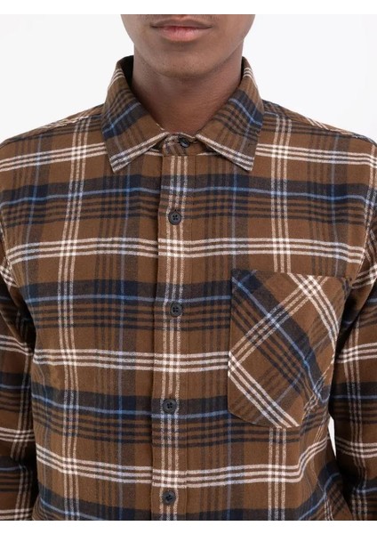 Erkek Kahverengi Cep Detaylı Ekoseli Gömlek indirimleri