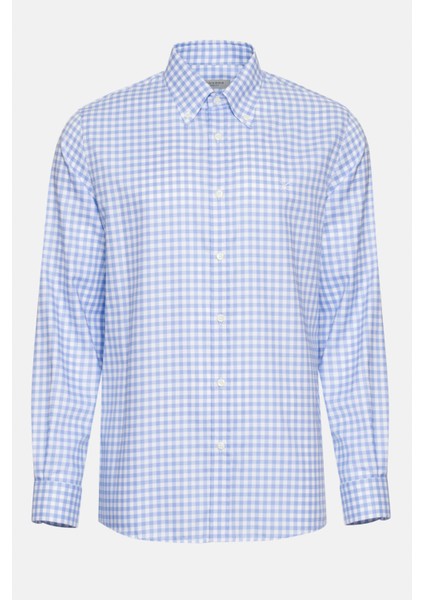 Erkek Mavi Cooper Fit Düğmeli Yaka Pötikareli Spor Gömlek