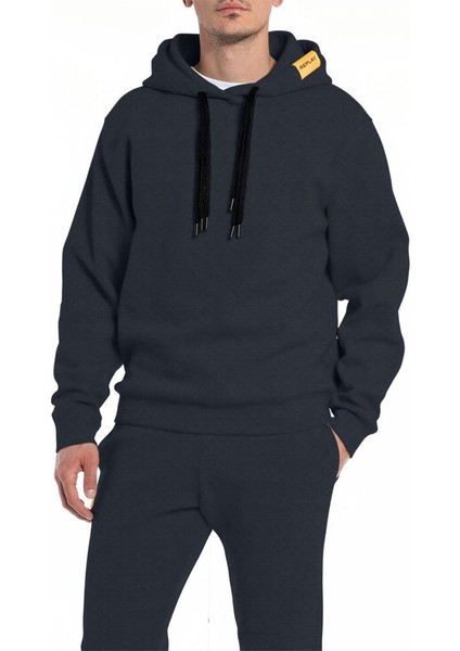 Erkek Siyah Kapüşonlu Sweatshirt