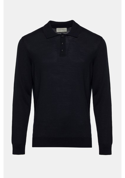 Erkek Lacivert Yün Polo Yaka Kazak