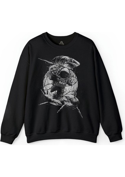 Uçan Astronot Uzay Cosmos Space Galaksi Gezegen Baskılı Sweatshirt