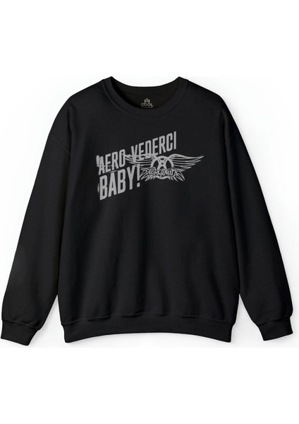 Aerosmith Steven Tyler Black On Black Wings Baskılı Sweatshirt