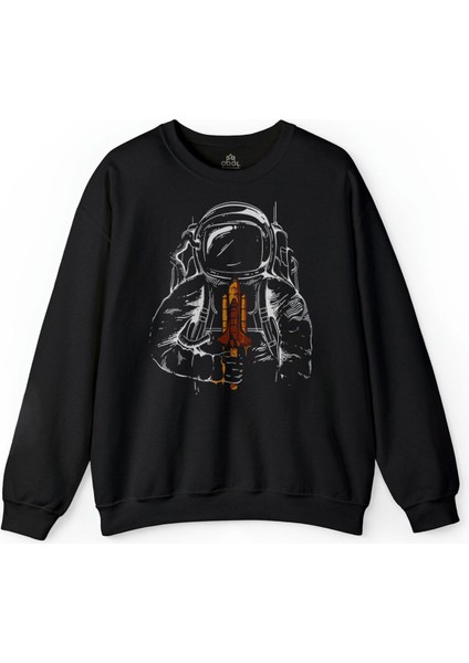 Astronot Uzay Cosmos Space Galaksi Gezegen Baskılı Sweatshirt