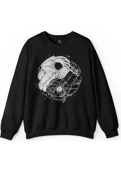 Uçan Çift Astronot Ying Yang Uzay Cosmos Baskılı Sweatshirt