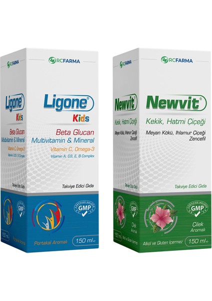 Ligone Kids Multivitamin Şurup 150 ml + Newvit Kekik Hatmi Şurup - yeni ambalajında