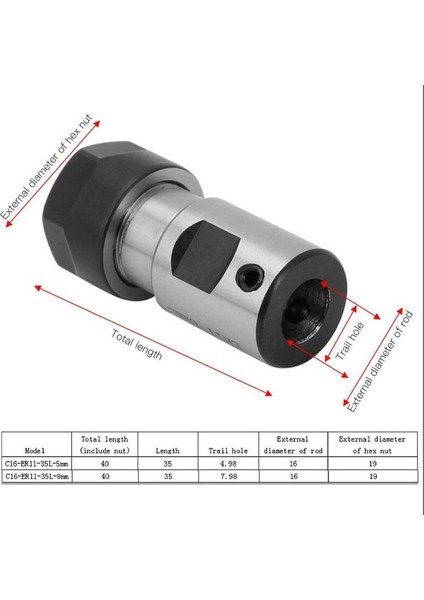 Tutucu Düz Şaft Chuck Aracı 35MM Cnc Metal Işleme Uzatma Freze C16-ER11-35L 5mm Somun Değiştirme (Yurt Dışından)
