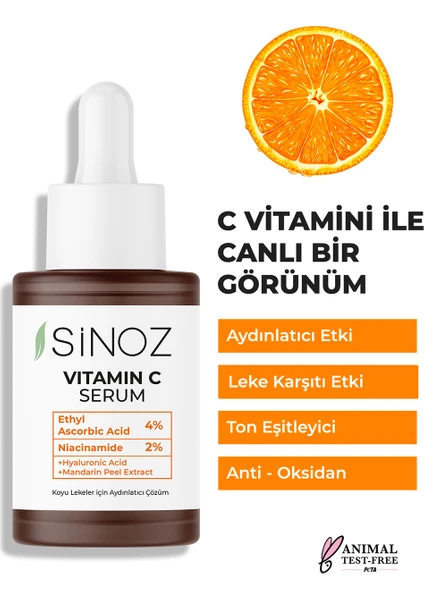 Sinoz Ton Eşitleyici Aydınlatıcı Vitamin C %4 Niacinamide %2 Yüz Serumu 30 ml Tüm Ciltler Için