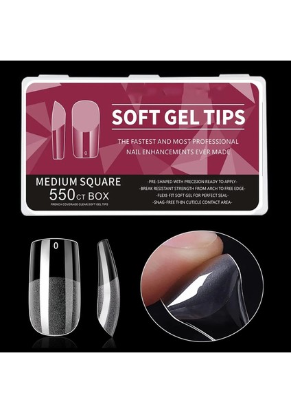 Soft Jel Tips | Kare-Square | Medium | Protez Tırnak Tips Uzatma | 550'LI