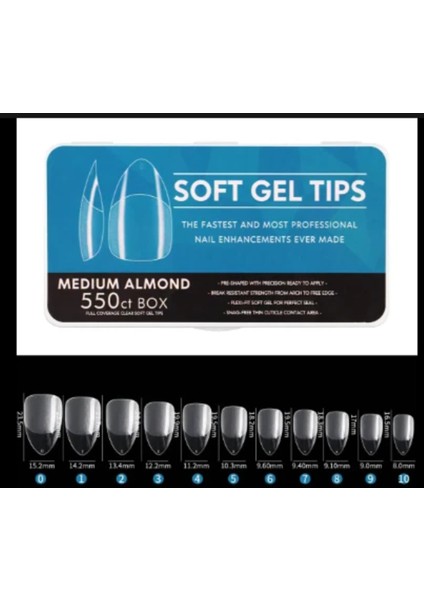 Soft Gel Tips Medium Badem (550'LI)