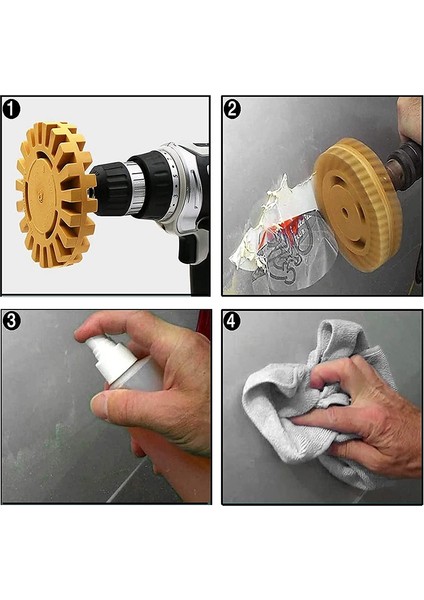 Silgi Çarkı Çıkartma Sökücü Seti 4 Inç Yapışkanlı Etiket ve Vinil Sökücü, Plastik Jiletli ve Matkap Adaptörlü (Yurt Dışından)