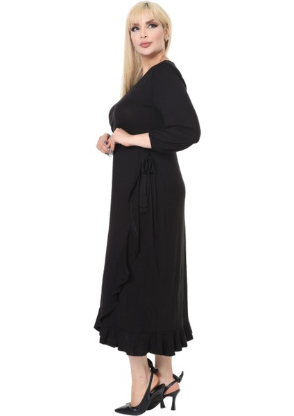 Butik Siyah Kruvaze Yaka Anvelop Etek Midi Elbise fiyatları