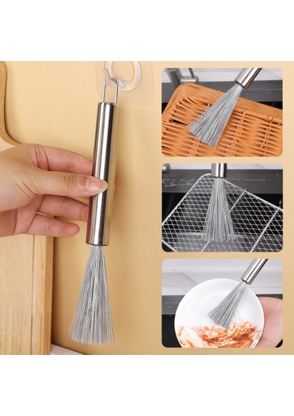 Paslanmaz Çelik Tencere Fırçası Ev Uzun Saplı Yıkama Pot Fırçası Asılı Tip Dekontaminasyon Fırçası Çelik Tel Temizleme Aracı 1 Adet (Yurt Dışından)