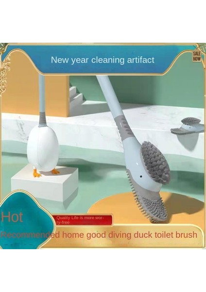 Sevimli Ördek Şekli Silikon Tuvalet Fırçası 360° Esnek Kafa Otomatik Açılır Kapanış Çift Taraflı Temizleme Araçları (Yurt Dışından) fiyatları