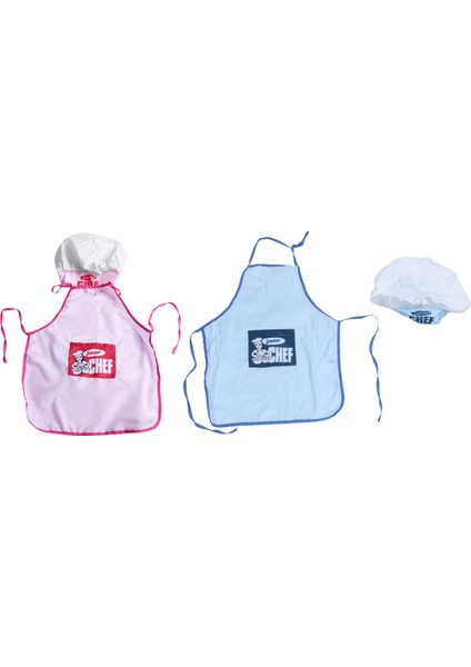 Takım Childs Çocuk Şef Şapkası Önlük Pişirme Pişirme Oğlan Kız Şefler Genç Hediye (Mavi ve Pembe) (Yurt Dışından)