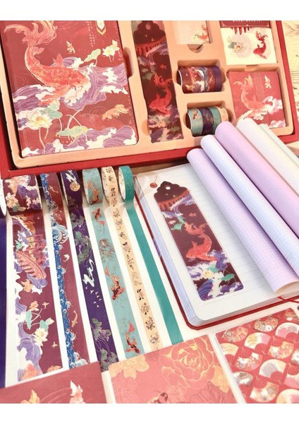 Uzak Doğu Temalı Dopdolu Defter Hediye Seti Bordo Kutu Notebook Bullet Journal modelleri