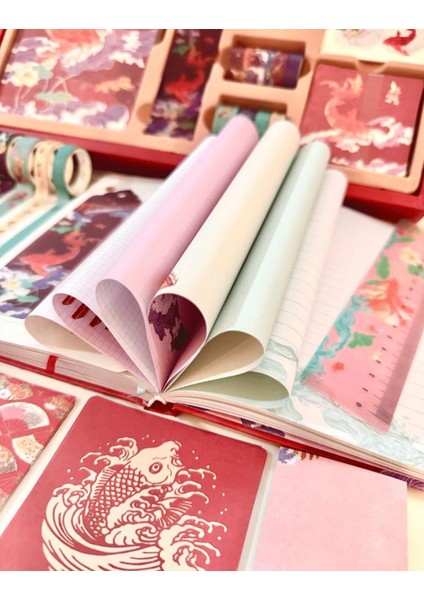 Uzak Doğu Temalı Dopdolu Defter Hediye Seti Bordo Kutu Notebook Bullet Journal fırsatları