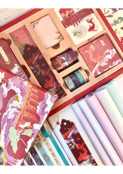 Uzak Doğu Temalı Dopdolu Defter Hediye Seti Bordo Kutu Notebook Bullet Journal indirimleri