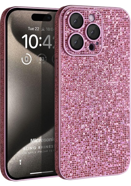 Apple iPhone 15 Pro Kılıf Bling Rhinestones Pembe