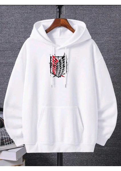 Attack On Titans Baskılı Sweatshirt - Oversize Kapüşonlu Şardonlu