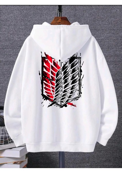 Attack On Titans Baskılı Sweatshirt - Oversize Kapüşonlu Şardonlu