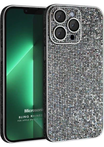 Apple iPhone 13 Pro Kılıf Bling Rhinestones Koyu Gri