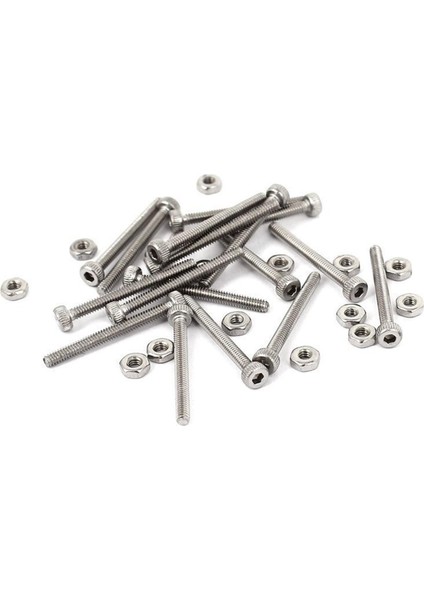 Flyeer M2 x 20MM Uzun Altıgen Soket Tırtıllı Başlık Vidası Cıvata Somun Seti 20 Adet (Yurt Dışından)