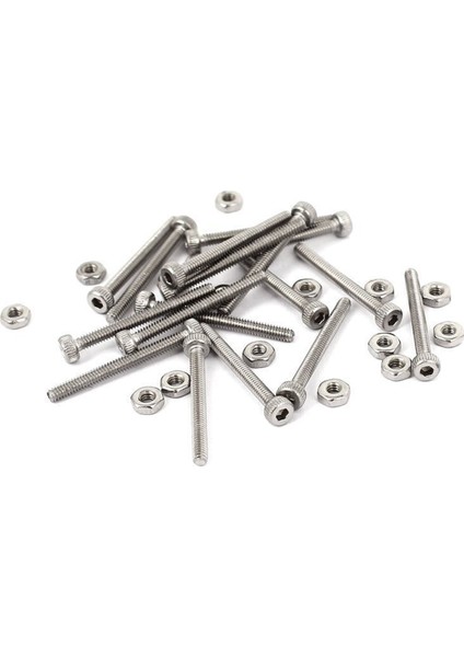 Flyeer M2 x 20MM Uzun Altıgen Soket Tırtıllı Başlık Vidası Cıvata Somun Seti 20 Adet (Yurt Dışından)