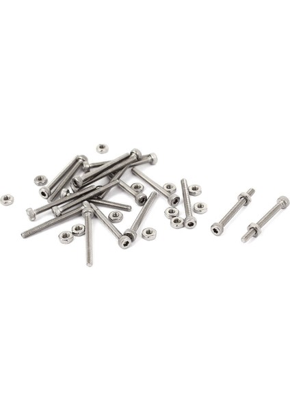 Flyeer M2 x 20MM Uzun Altıgen Soket Tırtıllı Başlık Vidası Cıvata Somun Seti 20 Adet (Yurt Dışından)