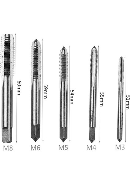 5pcs Hss M3-M8 Spiral Noktalı Düz Yivli Vida Konu Metrik Fiş Matkap Seti - Gümüş (Yurt Dışından)