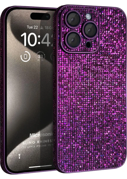 Apple iPhone 15 Pro Max Kılıf Bling Rhinestones Mor