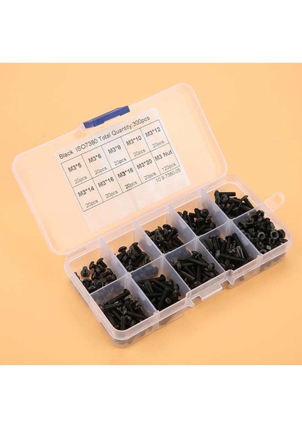 Onarım Aracı Aksesuarı 300 Adet M3 Siyah 10.9 Sınıf Düğme Kafası Altıgen Soket Vidalı Cıvata Somun Çeşitleri Kiti Perçin Aksesuarı (Yurt Dışından) fiyatları