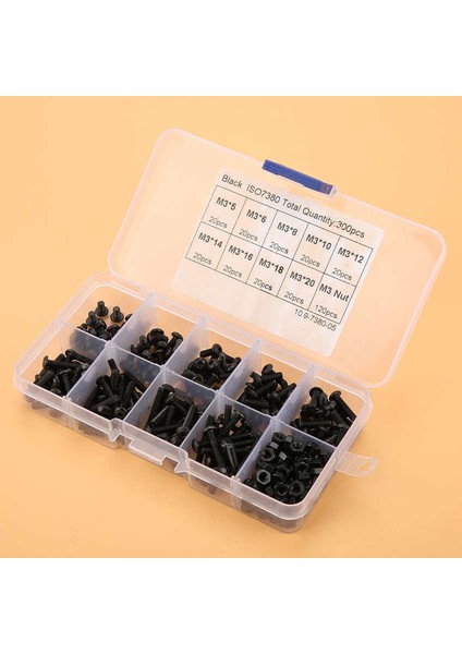 Onarım Aracı Aksesuarı 300 Adet M3 Siyah 10.9 Sınıf Düğme Kafası Altıgen Soket Vidalı Cıvata Somun Çeşitleri Kiti Perçin Aksesuarı (Yurt Dışından) modelleri
