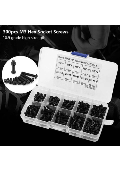 Onarım Aracı Aksesuarı 300 Adet M3 Siyah 10.9 Sınıf Düğme Kafası Altıgen Soket Vidalı Cıvata Somun Çeşitleri Kiti Perçin Aksesuarı (Yurt Dışından) fırsatları