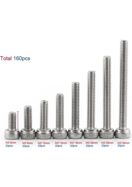 160 Altıgen Başlı Vidalar 304 Paslanmaz Çelik Metrik Dişli Iç Altıgen M3 x 6 8 10 12 16 20 25 30 mm (Yurt Dışından)