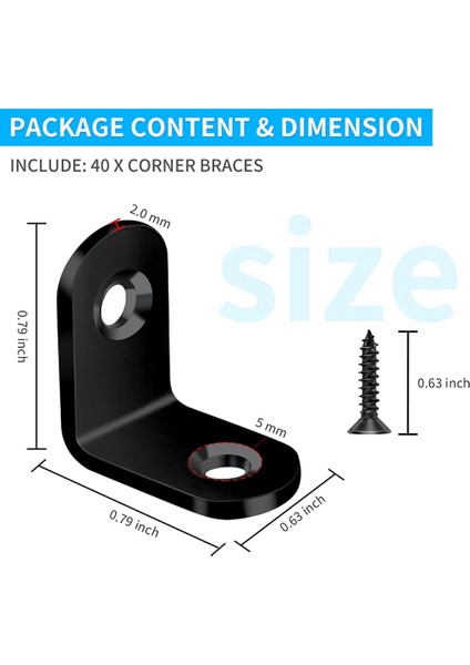 L Köşebent KÖŞEBENT-40PCS Köşebent 80ADET Vida-Siyah (Yurt Dışından)