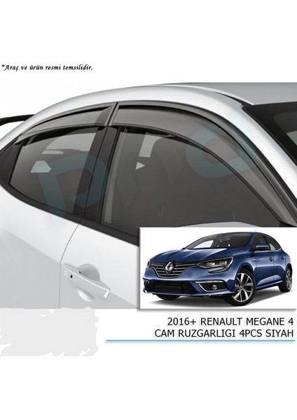 Araca Özel 2016+ Renault Megane Cam Rüzgarlığı 4 Parça Siyah