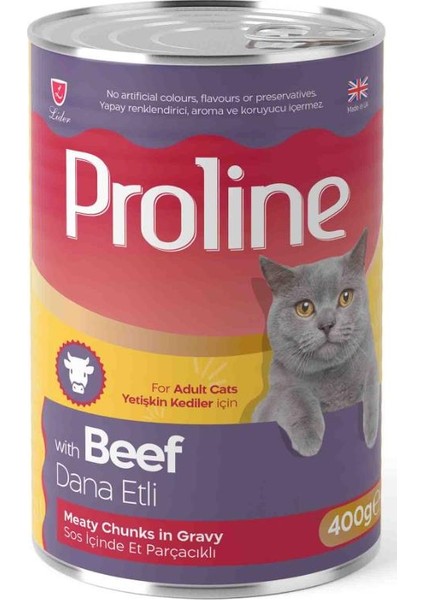 Pro Line Dana Etli Gravy Yetişkin Kedi Konserve Maması 400 gr