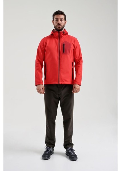 2111161 Erkek Kırmızı Yağmur Rüzgar Geçirmez Softshell Özellikli Mont