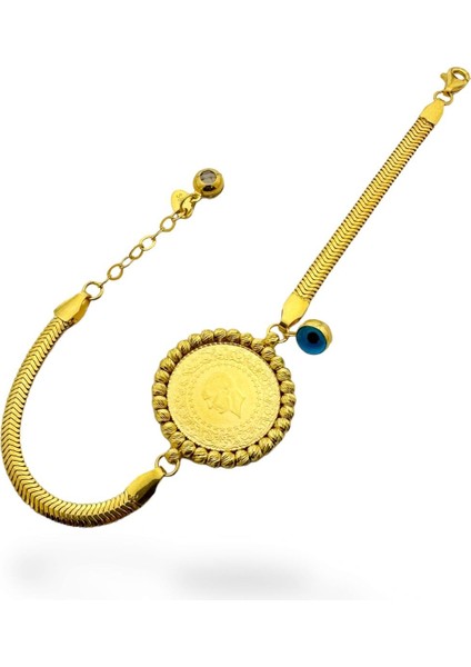 Dorika Çerçeveli Çeyrek Altınlı Ezme Zincir Altın Bileklik fiyatları