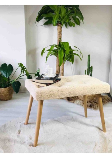 Gürgen Retro Ahşap Ayaklı Handmade Pofidik Puf Bench Koltuk