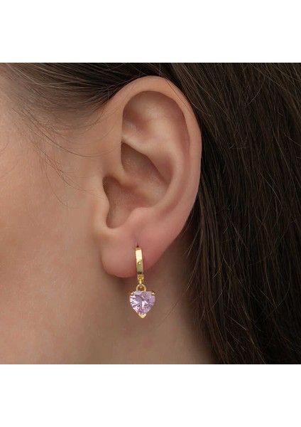 Gümüş Gold Pembe Taşlı Kalpli Kadın Küpe fiyatları