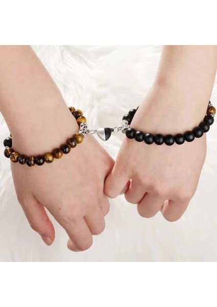 Moda Romantik Sahte Volkanik Taş Beyaz Turkuaz Aşk Manyetik Boncuklu Bilezik Çiftler Için Zarif El Yapımı Boncuk Hediye (Yurt Dışından) fiyatları