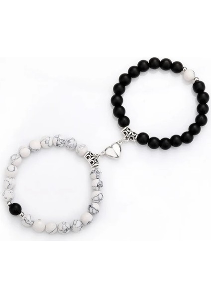 Moda Romantik Sahte Volkanik Taş Beyaz Turkuaz Aşk Manyetik Boncuklu Bilezik Çiftler Için Zarif El Yapımı Boncuk Hediye (Yurt Dışından) modelleri