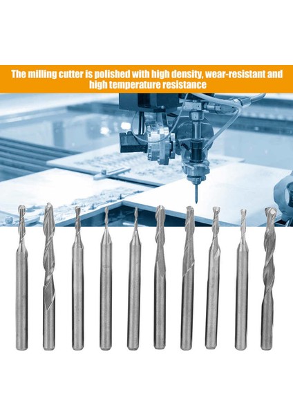 Cnc Gravür Aracı Bit 10 Adet Freze Kesici Çimentolu Karbür Topu Kafa Spiral Tip Makine 1.0-3.175MM (Yurt Dışından)