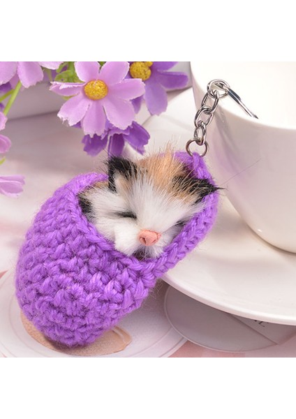 Sevimli Uyuyan Kedi Ponpon Anahtarlıklar Kadın Kızlar El Yapımı Dokuma Terlik Taklit Kürk Yavru Anahtar Yüzükler Kabarık Çanta Araba Kolye Hediye (Yurt Dışından) modelleri
