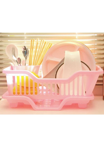 Çevresel Plastik Mutfak Lavabo Bulaşık Damlalıklı Set Raf Yıkama Tutucu Sepet Organizatör Tepsi, Yaklaşık 17,5 x 9,5 x 7 Inç (Pembe) (Yurt Dışından)