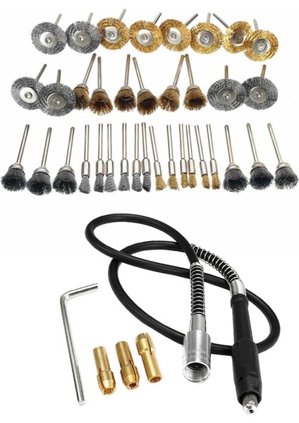 Jınmy- 36 Adet Bakır Tel Parlatma Çarkı Fırçası D Tam Set ve 1 Takım 42 Inç 107 cm Kablolu Taşlama Elektrikli Flex Esnek Mil (Yurt Dışından)