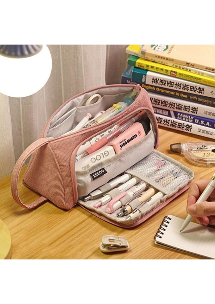 Büyük Kapasiteli Kadife Taşınabilir Kalem Kutusu Kırtasiye Çantası Düz Renkli Kalem Çantası Sevimli Kalem Kutusu Öğrenci Kalem Çantası Kız Çanta (Yurt Dışından)