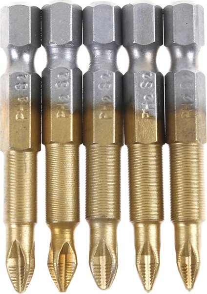 5 Dayanıklı Kaymaz Titanyum Kaplı Altıgen Saplı Ph2 Elektrikli Tornavida Uçları 50MM (Yurt Dışından)